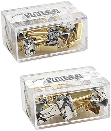 MEITAN Marble White and Gold Binder Clips, Small Size 3/4" Width and Medium Size 1" Width, 25 Clips/ 12 Clips in a Box (3/4" + 1")