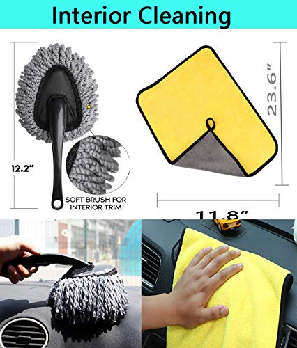 Meago Car Duster Exterior, Ultimate Car Cleaning Kit Lint Free with Long Extendable Handle for Motorcycle/Truck/ATV/UTV(7 Pack)