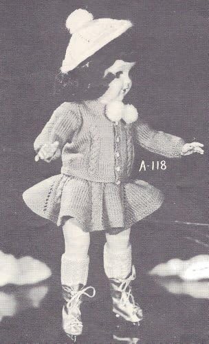 Vintage Knitting PATTERN to make - 14-18" Doll Clothes Skating Skirt Sweater Hat Fit American Girl. This is a pattern and/or instructions to make the item only.