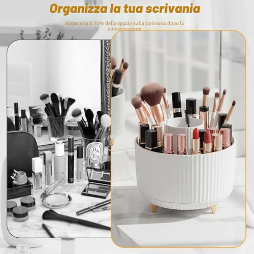 Staranry 360° Rotating Makeup Organizer Holder, Makeup Brush 5 Grids, Multifunction Cosmetic Makeup Organizer, Swivel Organizer for Dresser, Bedroom, Bathroom (White)