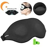 3D Sleep Mask, New Arrival Sleeping Eye Mask for Women Men, 100% Blackout Sleep Mask Comfortable Eye Mask Blindfold, Black, Adjustable 3D Contoured Eye Masks with Earplug Carry Pouch, for Traveling