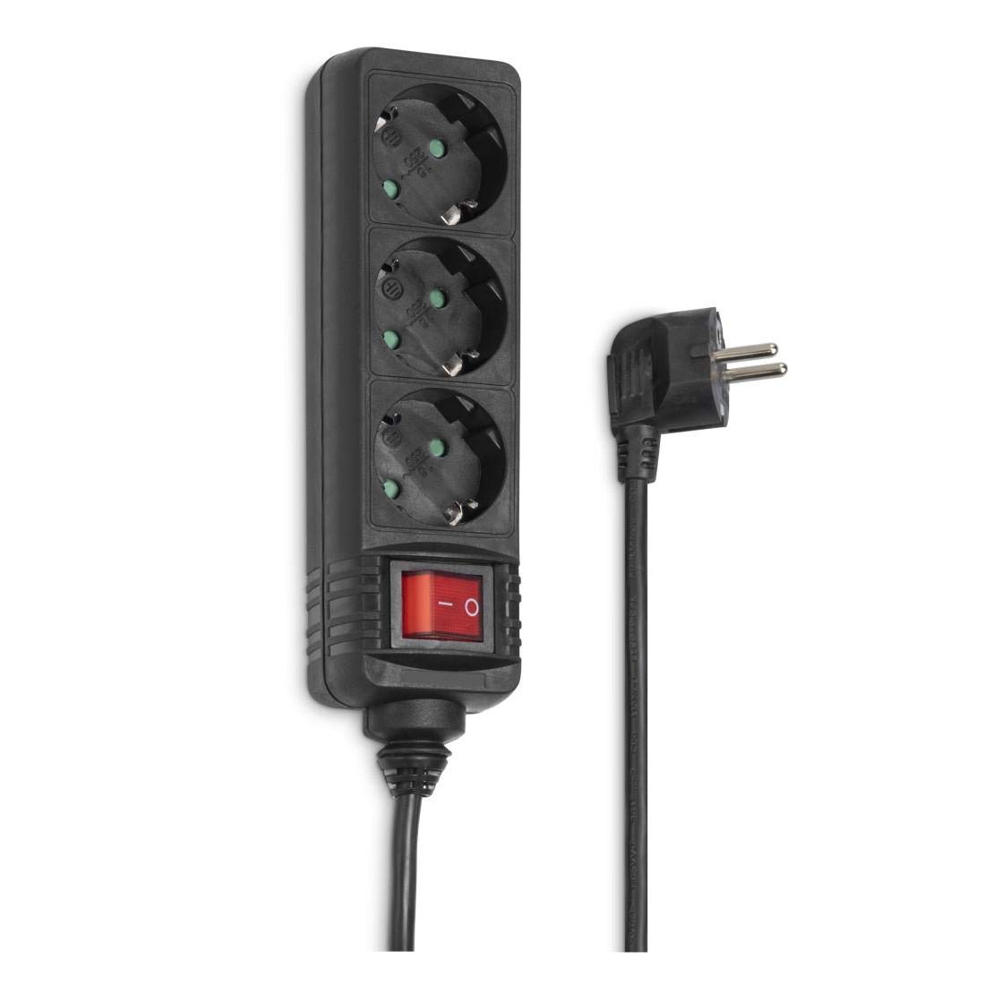 Steckdosenleiste, 3-fach, mit Schalter, 5 m, Schwarz