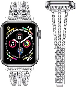 Akyovdli Compatible for Apple Watch Band 38mm Women, Sparkling Bling Diamonds Bracelet for Apple Watch Band 40mm Series 6 5 4 3 2 1 SE (Silver, 38/40MM)