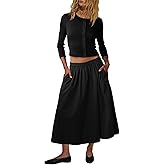UNIANKIYA Womens 2 Piece Skirt Sets Button Down Knit Cardigan Sweater And Elastic Waist A Line Midi Skirt Vacation Outfits