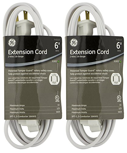 2-PACK - GE Extension Cord, Indoor, White with Tamper Guard, 6 ft