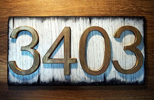 House Address Signs, Rustic White Plaque & Brass-colored Numbers, Aged Wood, Custom Address Plaque, Housewarming Gift, Cabin, Cottage