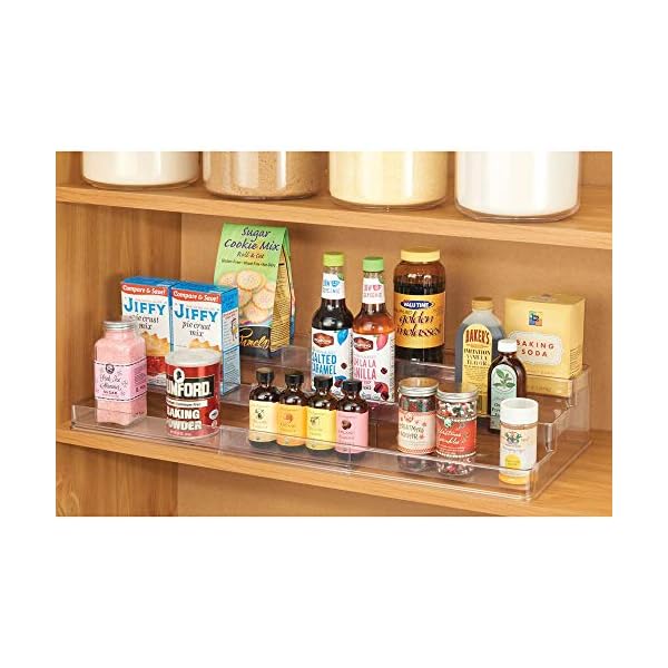 mDesign-Set-of-2-Extendable-Cupboard-Storage--Triple-Tiered-Plastic-Kitchen-Shelf-Organiser--Use-as-Spice-Rack-Food-Storage--Clear mDesign Set of 2 Extendable Cupboard Storage – Triple-Tiered Plastic Kitchen Shelf Organiser – Use as Spice Rack, Food…