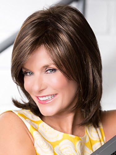 Luminous Wig Color Dark Red - Toni Brattin Razor Cut Medium Length Layering Face Framing Sweeping Sides Bangs Tapered Neck