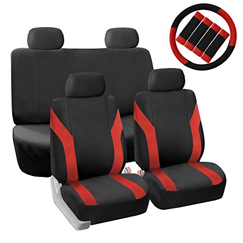 Click Here to See More Images FH GROUP Pique Fabric Full Set Seat Covers w. Steering Wheel Covers and Seat Belt Pads- Fit Most Car, Truck, Suv, or Van