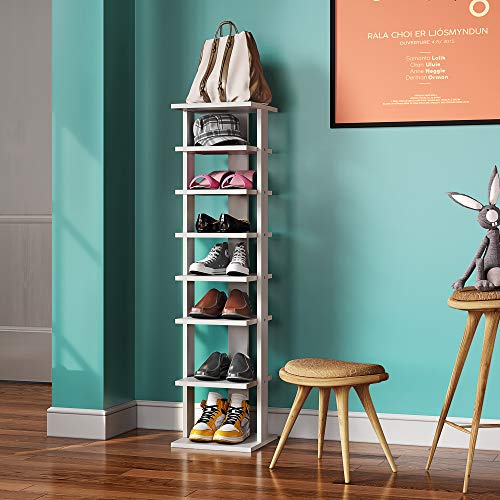 JEROAL Wooden Shoes Rack, 7 Tiers Entryway Vertical Narrow Tall Shoe