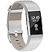 Henoda Replacement Bands Compatible with Fitbit Charge 2, Classic Genuine Leather Charge 2 Band Fitness Wristband for Women Men Small Large Silver