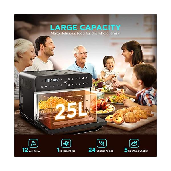 CalmDo 25L Air Fryer, 1800W Mini Oven Digital Multi Air Cooker with 12 Cooking Presets, Convection Oven with Dehydrator and 5 Accessories, Recipe Book Included