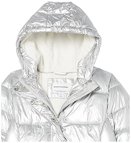 AMAZON ESSENTIALS TODDLER GIRLS’ HEAVYWEIGHT HOODED PUFFER JACKET, METALLIC SILVER, 2T