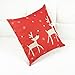 niceEshop Creative Fashion Cotton Linen Square Decorative Throw Pillow Cover Colored Drawing Red Base Reindeer