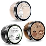 QQCute Himalayan Charcoal Coffee Body Scrub 3 in 1 set 18 oz with Essential Oil All Natural Salt Scrubs to Exfoliate & Moisturize Skin Birthday Gifts for Women Great Gift Set for Girlfriend