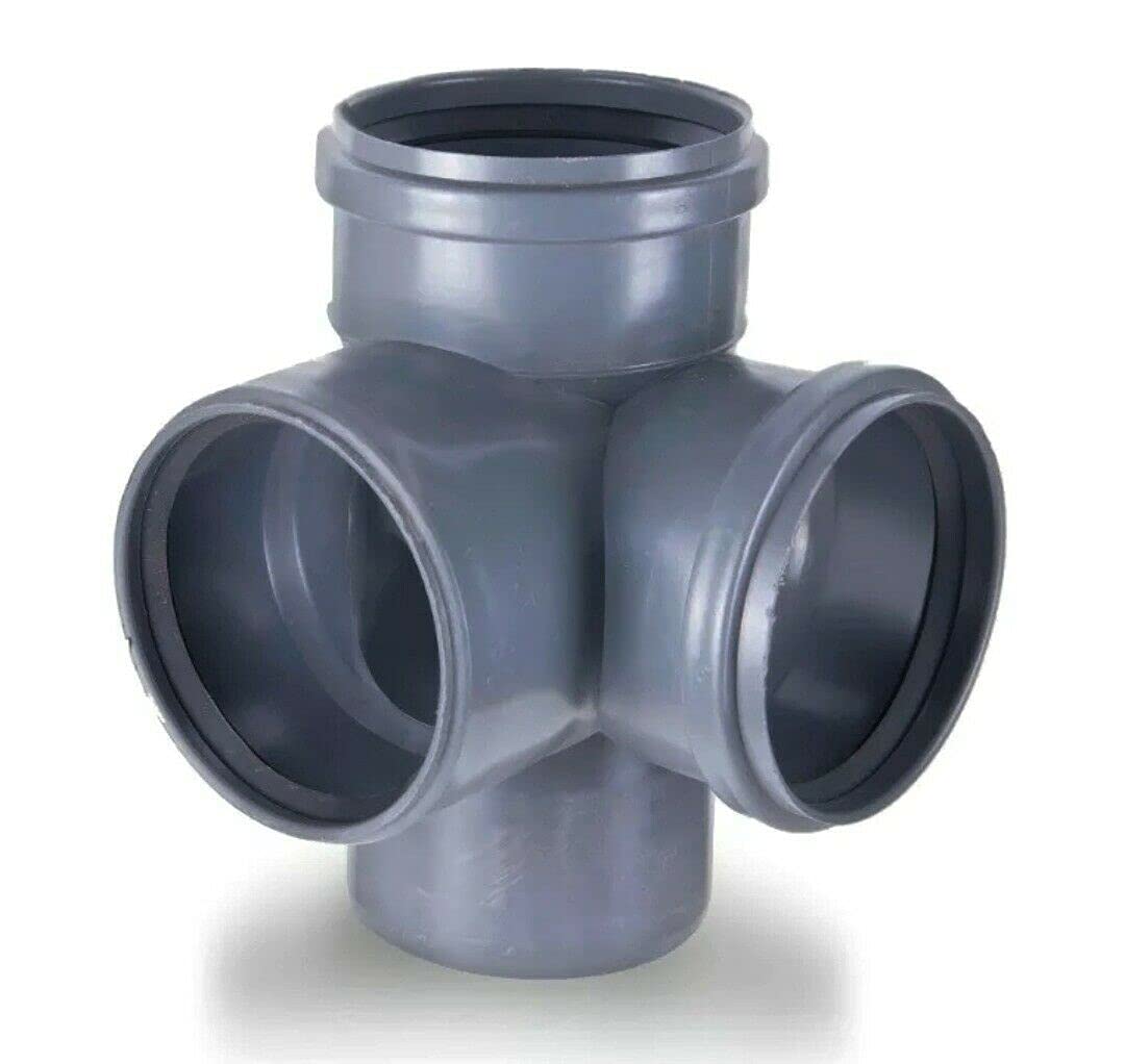 4" Soil Pipe 110 mm - Double Corner Branch Fittings 90° Sewer Waste Grey PVC Plumbing Triple Socket Junction |