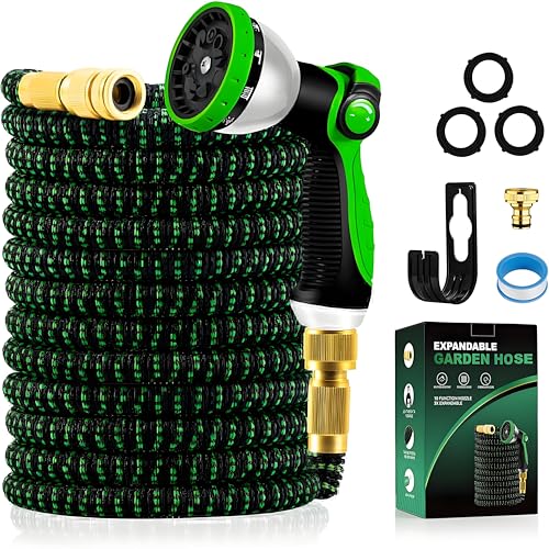 Yofidra Expandable Garden Hose – 15 m/50 ft Flexible Garden Hose with 10 Spray Models, Metal Connectors 1/2 Inch and 3/4 Inch Garden Hose for Garden, Watering, Cleaning