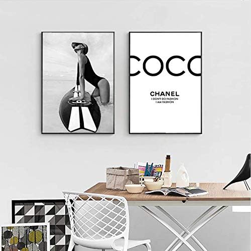 Djkaa Fashion Black and White Poster Surf Canvas Painting Vogue Posters and Prints Wall Art Picture for Living Room Decor for Home