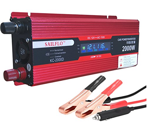 2000W (1000 watts continuous ) Power Inverter for Home Car RV with 2 AC Outlets Power Converter 12V DC to 110V AC Inverter - Thumbnail 2