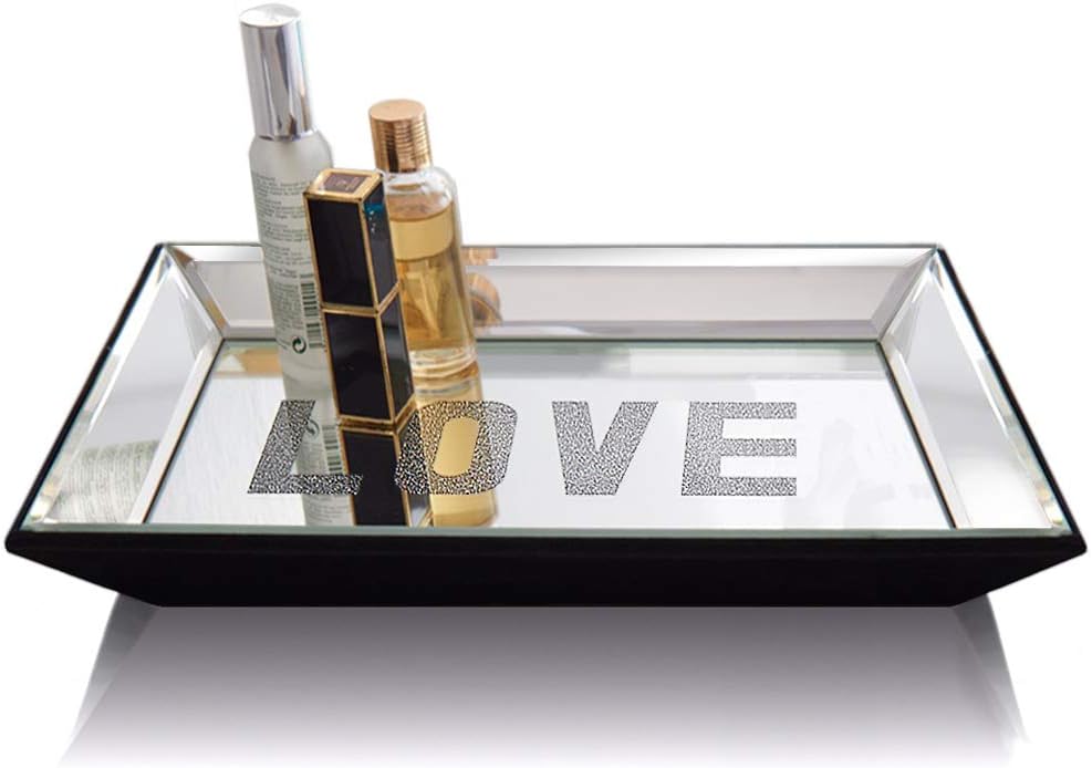 Amazon Com Meetart Silver Glitter Crystal Sparkle Love Signrectangle21x30cmvanity Organizer Decorative Mirror Tray Vanity Tray Markup Jewelry Tray Silver Tray For Home Decoration Kitchen Dining