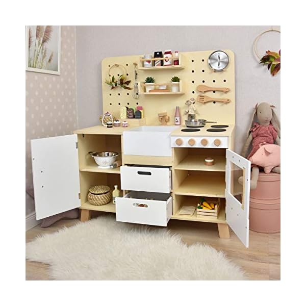 Meppi Kinderküche Kopenhagen, Natur-Weiss - Spielküche aus Holz für Kinder - Küche – Bild 3