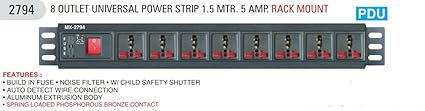 Mx 8 Socket Universal Wall Mount, Rack Mount Power Strip (Blackish Grey)