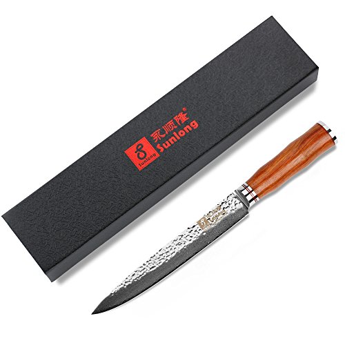 Sunlong 8 Inch Damascus Sashimi Sushi Knife,Best Quality Japanese VG10 Super Steel 67 Layer Damascus,Sharp Double-sided Blade, Environmentally Friendly RoseWood Handle SL-DK1046R