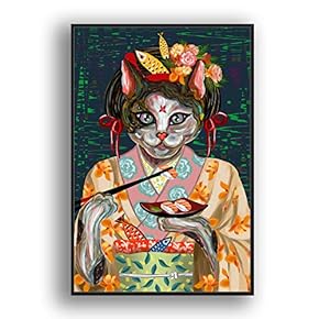Framed Canvas Wall Art for Living Room, Bedroom Funny Cats Abstract Oil Painting Features Canvas Prints for Home Decoration Ready to Hanging - 16x24 inches