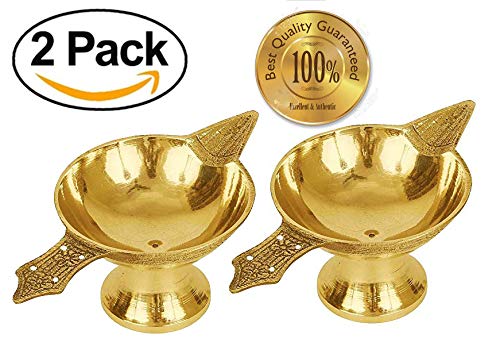 IPP Brass Handmade Oil Puja Lamp Diya (Gold_1.2 x 3.1 x 0.9 Inch)