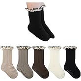 Taous Assam Baby Girls Ruffle Socks Infant Toddler Dress Socks Girls Frilly Floral Lace Ankle Socks For Spring Summer 5 Pairs