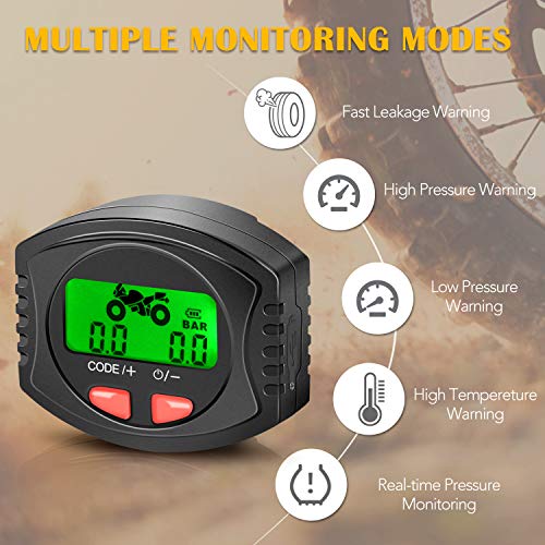 Tymate Motorc TPMS Wireless, Tire Pressure 2 DIY Sensors-Waterproof Digital LCD Display, Gauge Monitoring System for Motorcycle-5 Alarm Modes