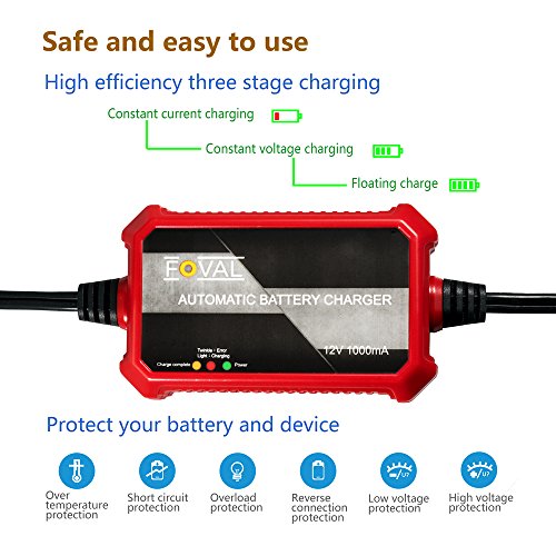 Foval Automatic Trickle Battery Charger 12V 1000mA Smart Battery Charger