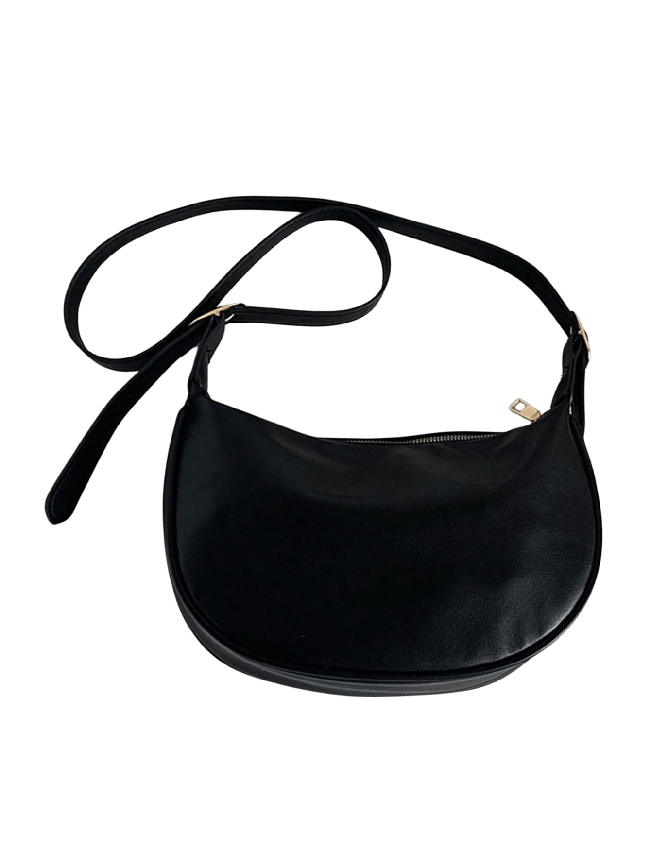 Photo 1 of Women's Leather Crossbody Bags Adjustable Strap Hobo Shoulder Bags with Zipper Black One Size