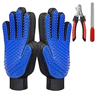 Pet Grooming Glove, Upgraded Breathable Comfortable Efficient Five Finger Deshedding Washing Massage Brush Pet Long Short Hair Remover for Dogs or Cats with Professional Dog Nail Clippers and Trimmer