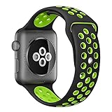 Apple Watch Nike+ Sport Band,Gersymi Tech Soft Silicone Sport Replacement Strap band with Adjustable Buckle and Quick Release for 2016 New Apple Series 2 Sport Watch iWatch 42mm(Black+green, Large)