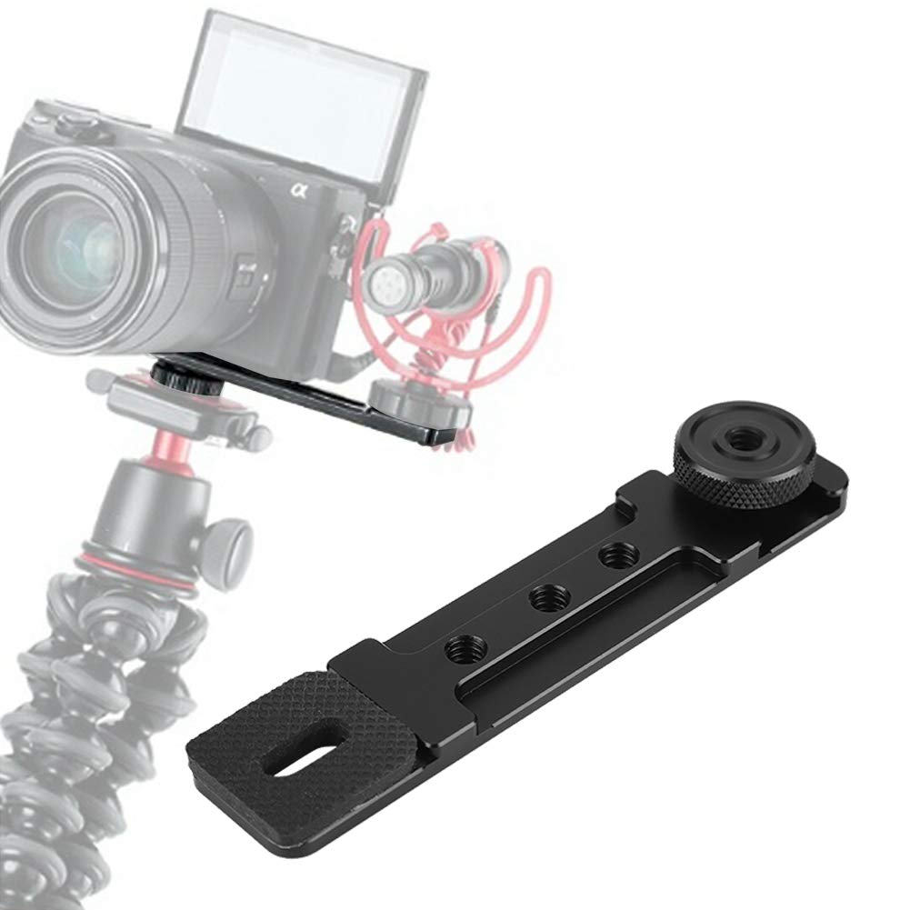 Hot Shoe Extension Mount Bracket Tripod Dual Mount Flash Extension Bar with 1/4" Thread Holes for A6400 A6300 for M6 M50 Mirrorless Camera