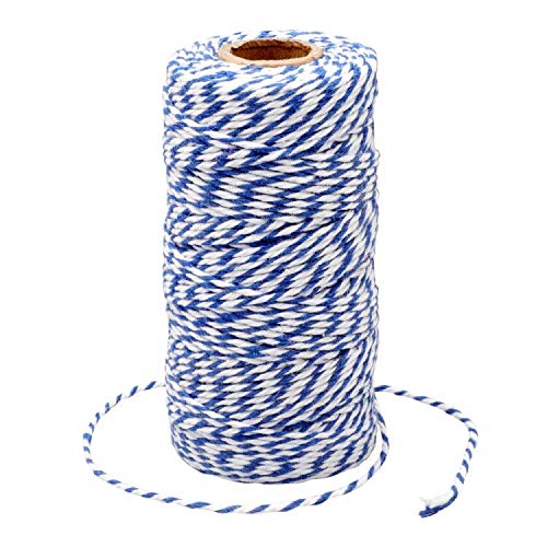G2PLUS Navy and White Bakers Twine: 2mm Cotton String for Gift Wrapping, DIY Crafts, Wedding Tags, Holiday Decor and Packaging, 100M