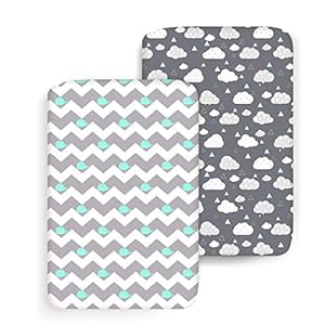 COSMOPLUS Stretch Fitted Pack n Play Playard Sheets 2 Pack for Mini Crib Sheet Set,Pack n Play Mattress Cover, Ultra…