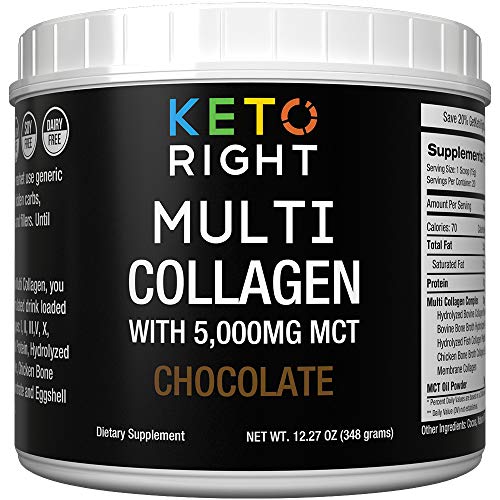 Chocolate Keto Multi Collagen Protein Powder + MCT Oil Powder. 10,000mg Grassfed Collagen Peptides + 5000mg MCT Oil Powders. 2:1 Perfect Ratio. Zero Carb for Ketogenic Diet