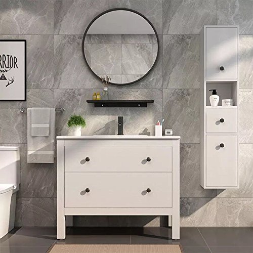 Simmer Stone 25.6" Wall Mount Round Mirror, Modern Decorative Metal Framed Mirror, Black - Thumbnail 4