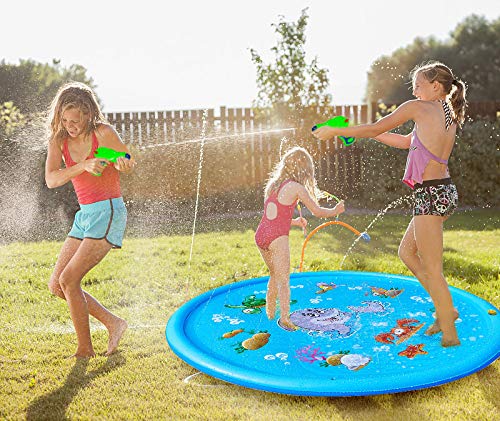 MIBOTE 68" Sprinkler Pad & Splash Play Mat for Kids, Toddler Sprinkler Water Toys Inflatable Outdoor Swimming Pool Toy for Boys Girls (Includes 2 PCs Mini Water Gun)