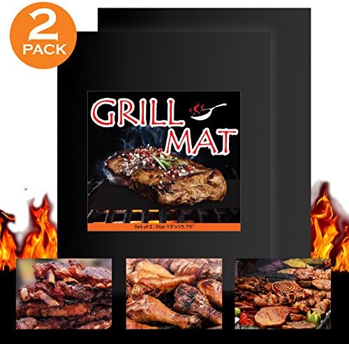 Best BBQ Grill Mat and bake mat-LFGB Certificate- Black- high degree-Best Kitchen mate-2pk