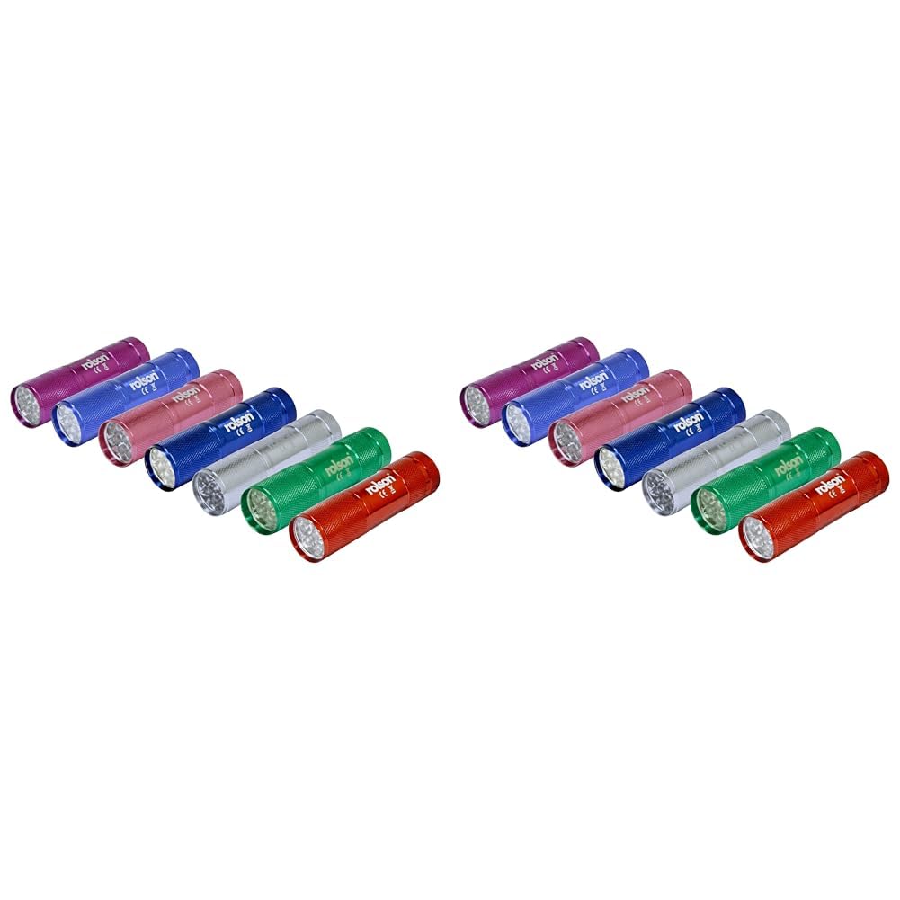 Rolson 61693 9 LED Aluminium Torch, Assorted Colours, Single Unit (Pack of 2)