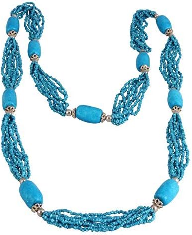 ChicKraft The Turquoise Alloy Metal Seed Bead Mud Bead Necklace