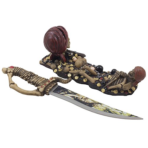 Caribbean Skeleton Pirates Knife Display Stand Statue with Skull and