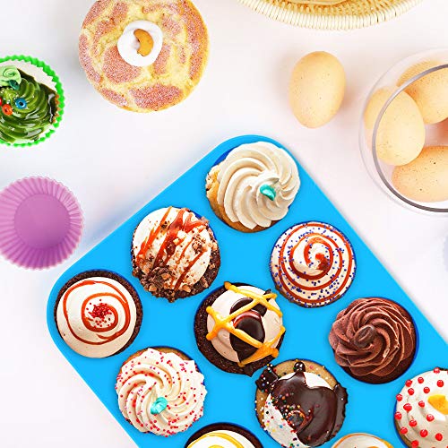 Bligli Muffin Cupcake Pan Set - Mini 24 Cups and Regular 12 Cups Muffin Tin, Nonstick BPA Free Best Food Grade Silicone Molds with Bonus 12 Silicone Baking Cups (Molds Set)