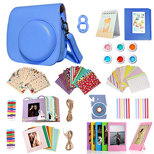 Homesuit 14-in-1 Accessories Kit For Fujifilm Instax Mini 9/8/8+ Include Case/Album/Selfie Lens/Filters/Film Frames/Wall Hanging Frame/Border Stickers/Corner Stickers/Film Calender(Cobalt Blue)