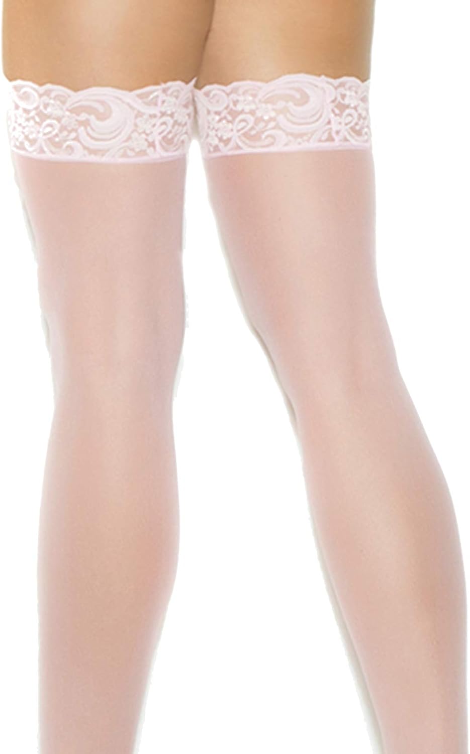Sheer Lace Top Thigh High Stockings (Light Pink, One Size