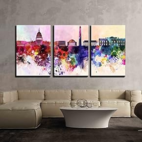 Washington DC in Watercolor - Canvas Art Wall Art - 16"x24"x3 Panels