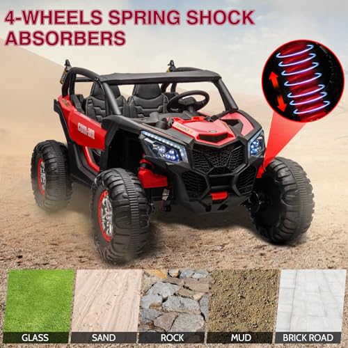 24V Carro Electrico Niño Montable con Tracción en las 4 Ruedas, 300W Moto Electrica Infantil Niño con 2.4G Control Remoto Manejo, Luces LED y Música, Velocidad Máxima 8KM/H, Montables con 2 Plazas, 3+